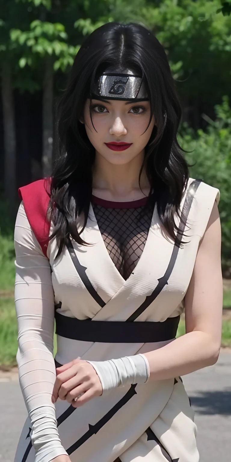 A deep-looking ninja woman with brown eyes and long, beautiful eyelashes, con su traje en color blanco que permite admirar solo sus ojos, su traje se ve resplandeciente rebotando los rayos del sol, his sword in his right hand and the other holding on the floor, con la mirada al frente observando sigilosamente. La imagen tomada con una camara Sony a7c full frame con lente 35mm, con profundidad de campo. Cinematic style with cold tones.