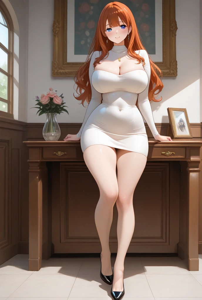 woman, ((Masterpiece, best quality)), full body view, huge breasts, detailed skin, Anna from Frozen as a nurse, white nurse clothes, highly detailed, cinematic lighting, ultra realistic, blush, looking at viewer,  anna, anna from frozen, princess, disney, brown hair, long hair, portrait,  cleavage,  large breasts,  wide hips, full body view, tall,