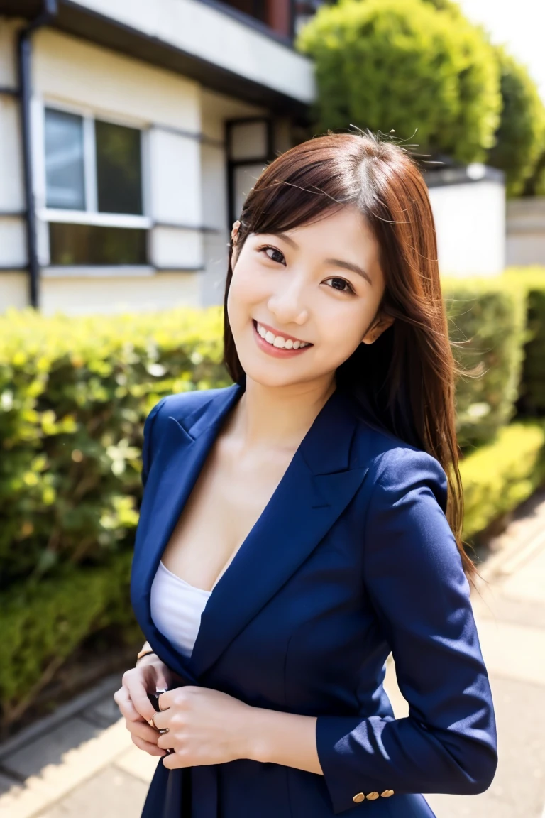 Highest resolution, 4K, Masterpiece: 1.3), A Japanese milf, Sexy: 1.1, fine eyes, Slender figure, Realistic teeth, double eyelids, full body, best quality, detailed, business suits, at the city, big breast