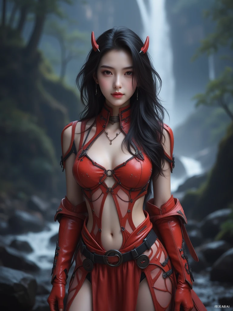 8K,A demon of the abyss with large fangs.,Devil horns,Scary face,Strong and bulging muscles,Strong Macho,Tattered Gauntlets,Strong and big fist,Bright Red Eyes,Abyssal Land,Perfect Anatomy,charm,Volume measurement,Body balance,Digital single-lens reflex camera, Soft lighting, Detailed Background, Written boundary depth, Volumetric lighting, Sharp focus, Absurd, Realistic proportions, Excellent anatomy, (Realistic, 超Realistic:1.4), 16K HDR, dawn,A High Resolution,super Realistic 肌,Super beautiful expression,Fantasy art,Character Art,Wind effects:1.9、Cloud Effect:1.2、Full Rendering、Professional quality high resolution、Perfect contrast、Perfect lighting、Perfect composition、Perfect Skin、Perfect Fingers、Perfect breasts、Perfect Hair、Perfect Face、Realistic facial features,super highest quality,Slim figure,Perfect body line,Perfect hand shape,Anatomical body balance,Highly detailed face,Highly detailed eyes,Beautiful Lips,Excellent light particles,Cinema Lighting,Makeup,Ultra-high resolution,Ultra-Realistic Skin,Dynamic pose,Bright Red Eyes,Bathing the whole body with blood,Pump Up,Beastly smile,Sharp Eyes,Bloody,Blood splattered on face,
