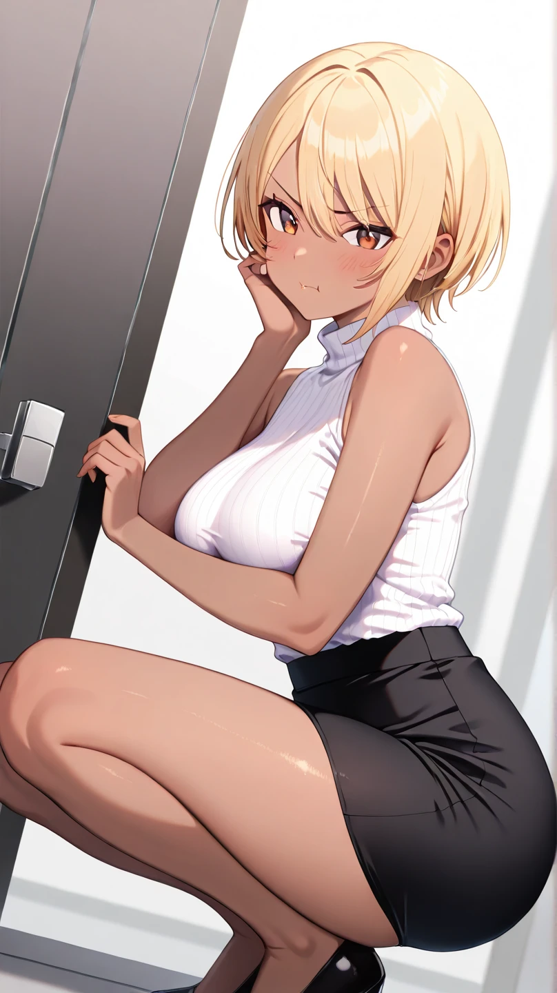 、(masterpiece、Highest quality)、Highest quality, Ultra-high resolution, (((masterpiece))), alone, Sweat、Big eyes, Composition from the front、Shortcuts、Embarrassed face、Blonde Hair、Cut your hair short、School classroom、skirt、short hair、Browsing Caution、Upper body naked、Breasts exposed、Nipples、Large areola、Sitting in a chair without a backrest、Internal Medicine Examination、Woman showing her body、belly button、真Composition from the front、School Insurance Office、curtain、cubicle、window、door、Fluorescent lamp