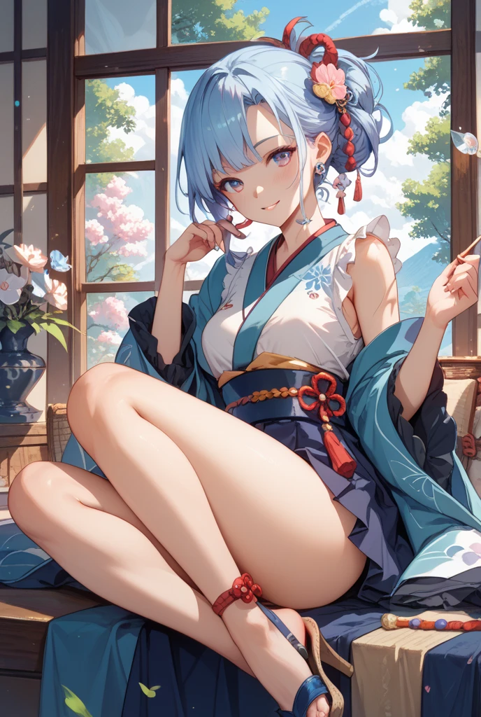 masterpiece, One girl, Shiragiku(FATAL FRAME: Maiden of Black Water), Highest quality, Beautiful attention to detail, Perfect Face, Beautifully detailed face, View your viewers, Disheveled clothing, Super detailed, Yellow Eyes, Long Hair, Gray Hair, Tight micro bikini, Large areola, Grin, Open your mouth wide, Erotic tongue, Tempting, Sweaty, Sexy lips, front, Sit and open your legs, Blowjob gestures, Small breasts,