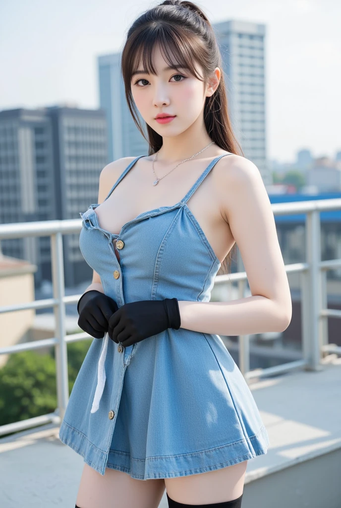 1girl,highres,  high quality,  masterpiece,  bare shoulder, dress, breakwater, dyke, slit