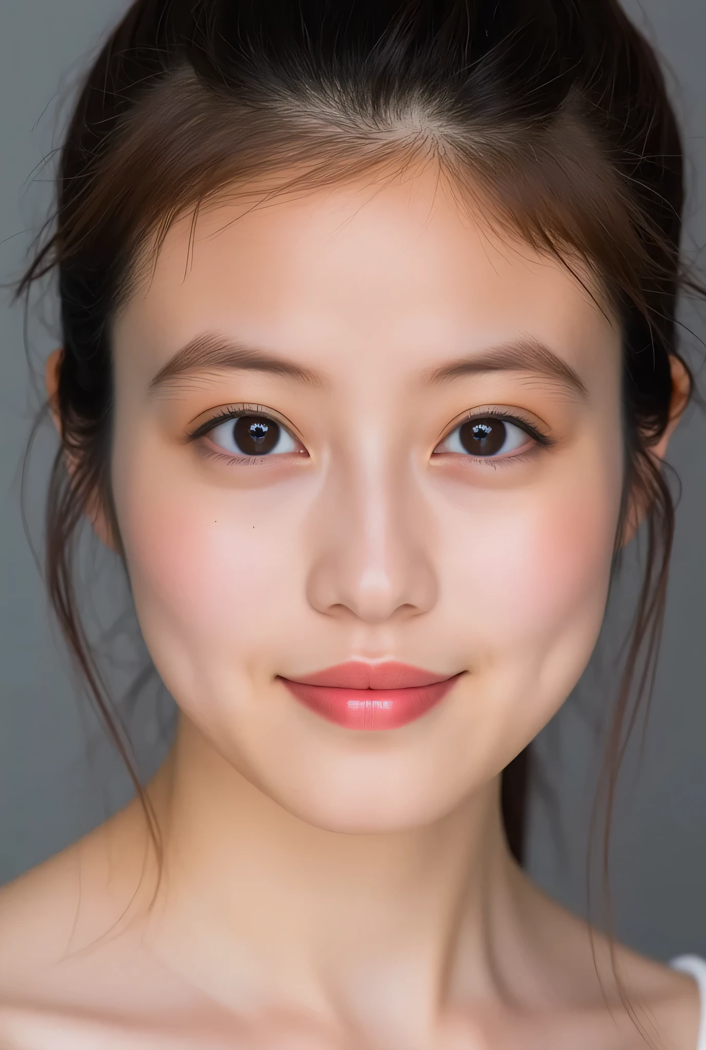 looking at viewer, beautiful skin, beautiful eyes, beautiful face, make up, masterpiece, Super Details, Best lighting, Realistic and Realistic Pictures, high definition RAW color pictures, slightly smile, highly detailed eyes, mio,