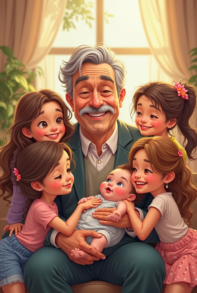 a realistic animated image of a man and his family with a baby and a baby, cartoon image, growth of a couple, cartoon illustration, adult, funny illustration, evolution of man, professional illustration, rendering, illustration!, transformation sequence, in cartoon style, funny cartoon, 50 year old men, leaked image, accurate representation, hd illustration
