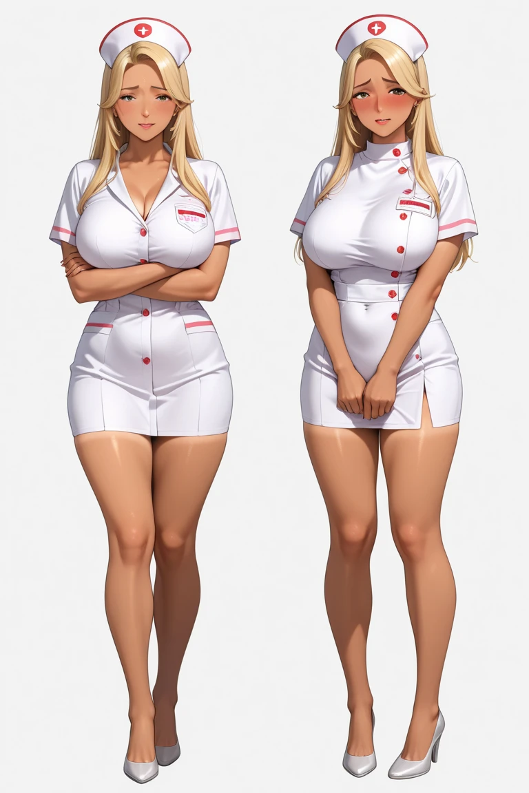 ((masterpiece)),(((best quality))),((character design sheet)),((rough sketch)),((vulgar)),thick thighs,african girl,((between breasts)),pussy juice,((wearing an Wet sexual nurse uniforms and nurse cap)),shirt harf lift,milking