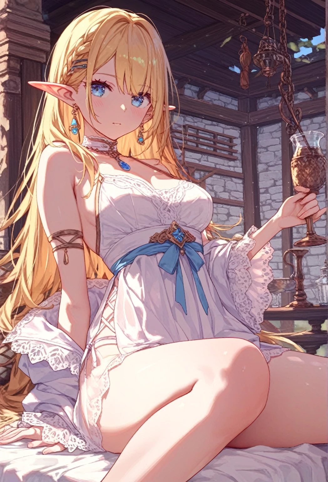Highest quality, masterpiece, Ultra-high resolution, female、Big Breasts、Elf、Estrus、Yarimambich、well experienced、sex、forest、Wet、Erect nippleurasaki、sex appeal、natural、Married Woman