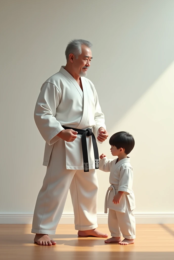 Sensei Jigoro Kano fighting Judo with a Child at KODOKAN in Japan