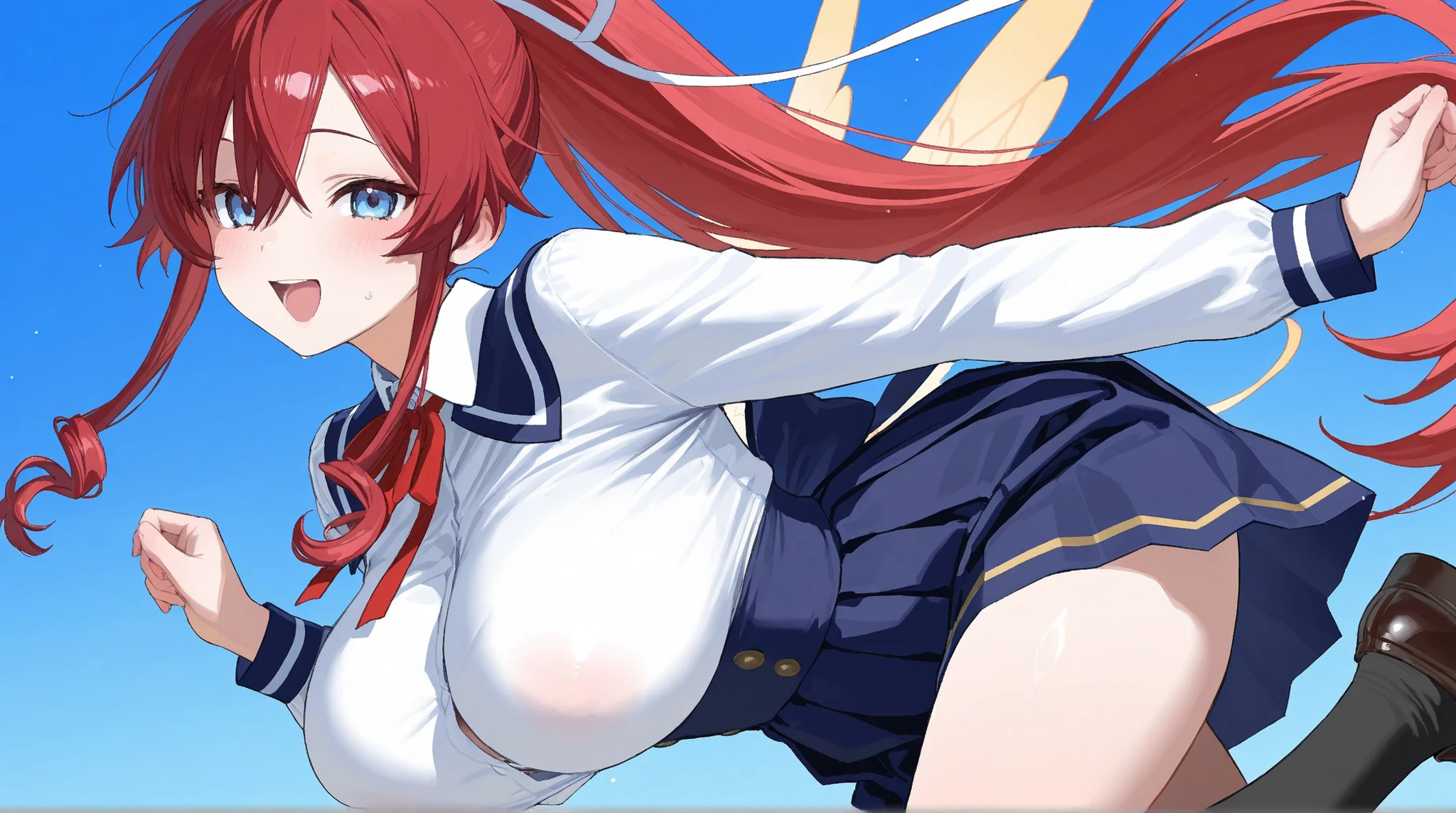 nsfw,cowboy shot,plump,{{{thigh focus}}},{{{{{shopping street}}}}},{{from below}},{{{{{sweaty skin}}}}},blazer,pleated skirt,shirt lift,{{{{fullback panties}}}},{white panties},{{{{{bare tits}}}}},{{{bare tummy}}},{{{{{shopping street}}}}},{{{{{hands on own chest}}}}},{{{show off breasts}}},{{{breasts out}}},{{{show off nipple}}},huge breasts,{{{{{souryuu asuka langley}}}}},{{{{{in EVANGELION style}}}}},embarrassed,aroused,blue sky,{{{masterpiece}}},{{{best quality}}},{{ultra-detailed}},{illustration},{{an extremely delicate and beautiful}}