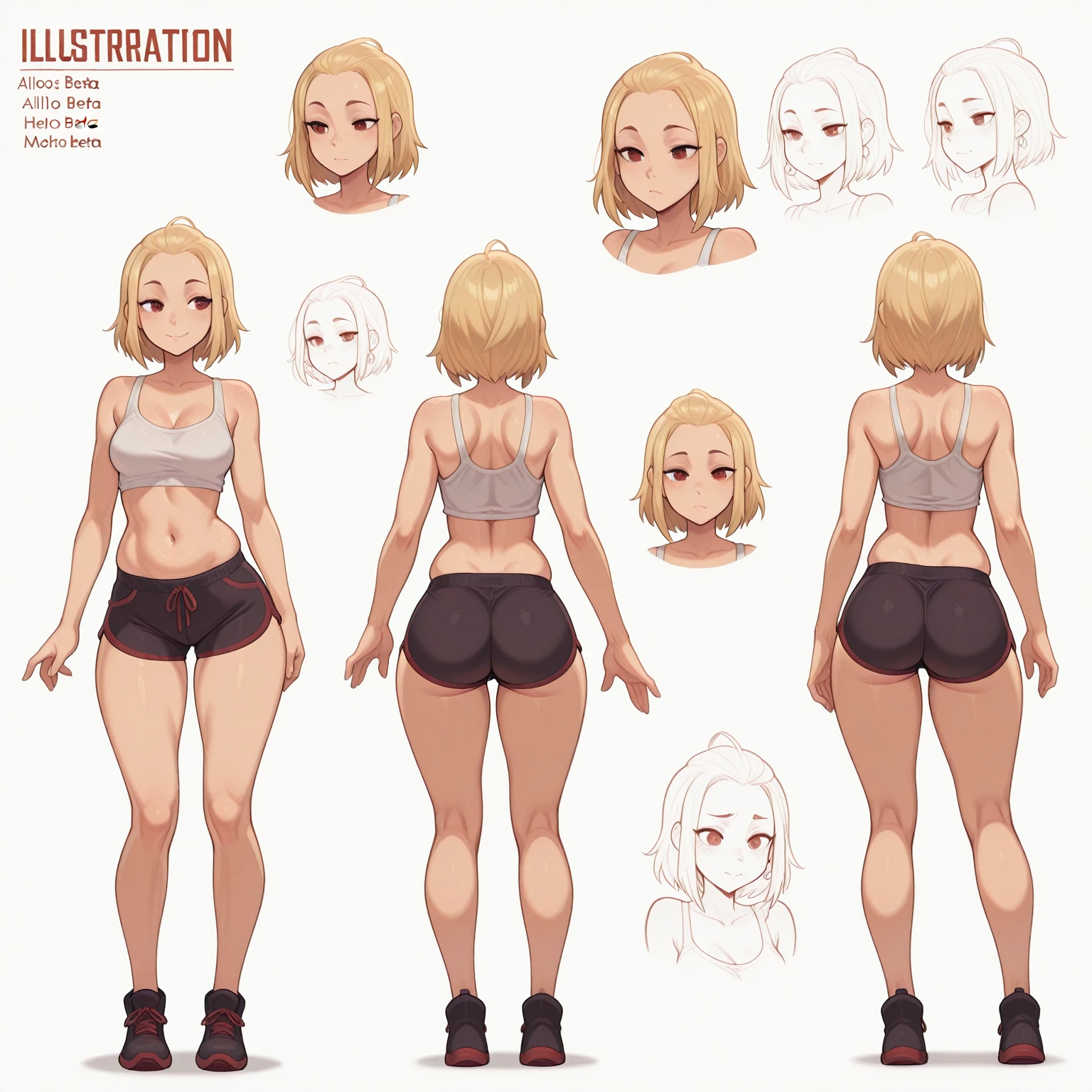 a few cartoon images of the same female character that i'm not sure what this is, a young girl touching her stomach and her breasts, a collection of sketches of several women, two pages show a woman in underwear next to another girl wearing a thongy panties