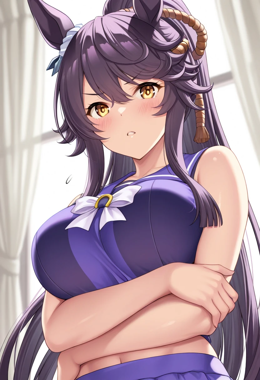 Japanese kimono with floral pattern,Off-shoulder, 1 girl,20 years old, ,large Chest, Young women,Fair Finger,Fair long legs,Fair Body,Fair Nose,Fair character design, Perfect eyes, perfect Face,Expressive eyes, Looking at the audience,(lead_Body),(Focus on her Face), Official Art,Extremely detailed CG unity 8k wallpaper, Perfect Lighting,rich and Farbeful, bright_front_Face_Light,Light skin, (masterpiece:1.0),(the best_quality:1.0), Ultra-high resolution,4K,Very detailed, photography, 8k, Human Development Report, high resolution, absurdes:1.2, Kodak Portrait 400, Film Grain, Blurred background, bokeh:1.2, Lens Light Halo, (Full of energy_Farbe:1.2) (Fair,Target_Chest:1.2), (Fair_Face:1.5),(narrow_waist), Smile, Happy,Purple Eyes, Black Hair,bangs,Ponytail, exposing breasts, showing breasts, nipple, erotic, horny, lewd