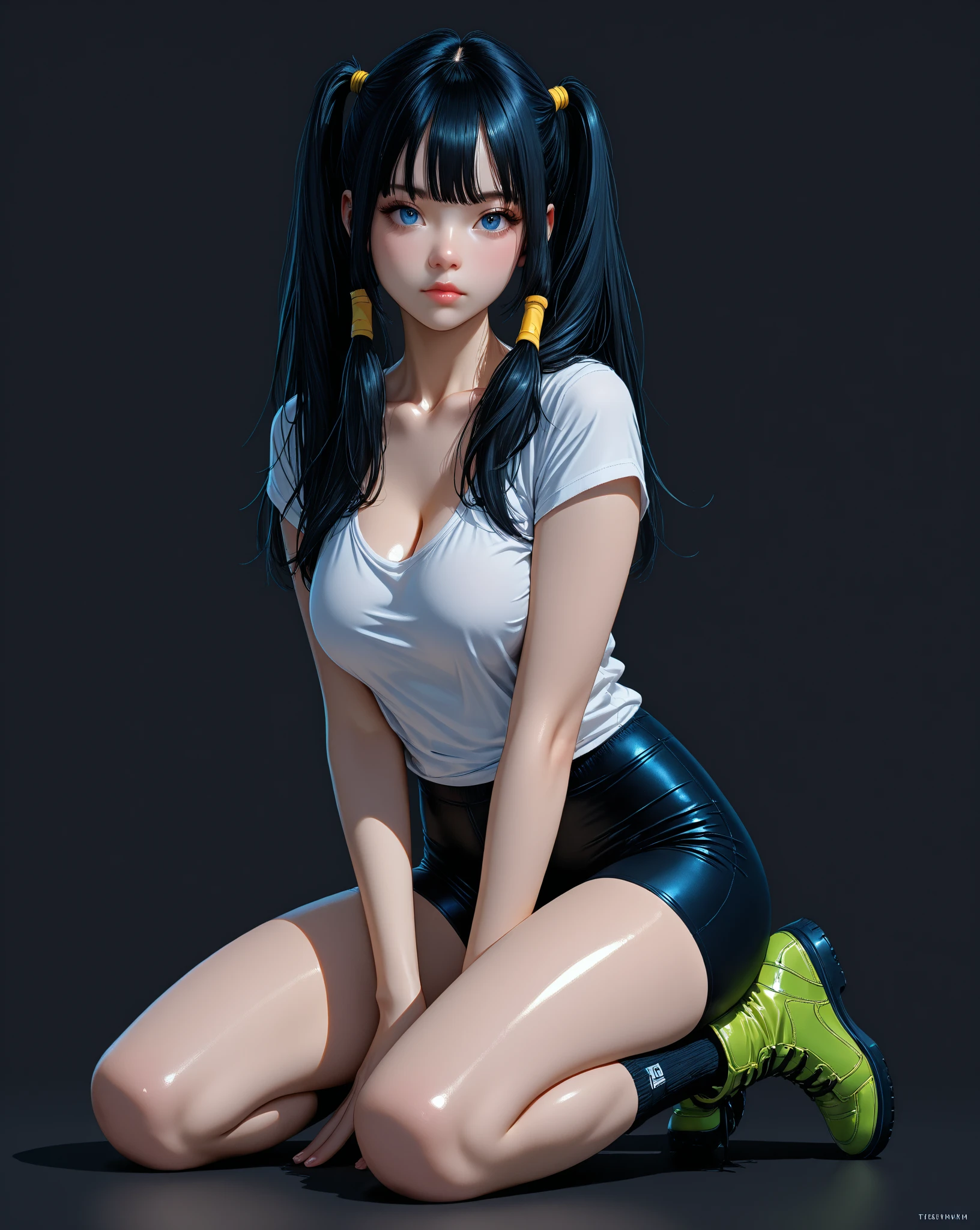 cartoon of a woman with long black hair and a pink shirt, she has a distant expression, semi realistic anime, in an anime style, semirealistic anime style, she has black hair, in anime style, (blue eyes:1.3), blunt bangs ,Uzumaki Himawari ,realistic ultra high qualiti detail images HD photos