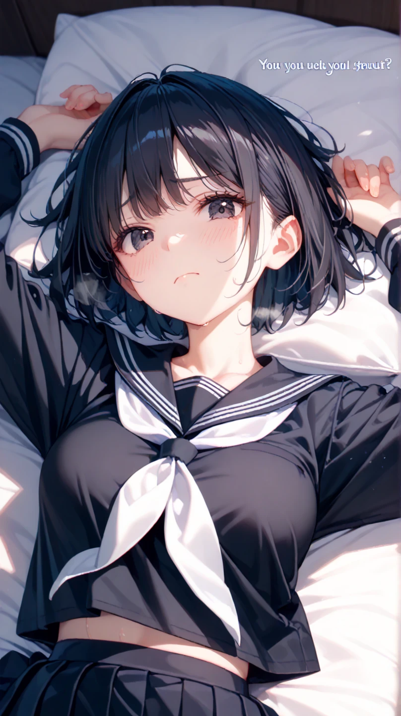 ((1man and 1girl lying in bed,having sex:1.1)),(missionary position:1.1,lying in bed:1.1,bird's eye view:1.2),(face to face:1.1),(vaginal huge penis:1.4),(rape:1.2),girl is (Elementary school student,short stature,(very beautiful girl),(very short cut:1.2)(sailor uniform:1.2),(black hair),(white flower hairpin:1.2),(blank empty simple dark blue eyes,tear:1.4),(her eyes look dead:1.2,(((((expressionless:1.2))))),clear face:1.2,(((((empty eyes:1.2))))),There's no light in her eyes:1.2),(spread legs:1.4),(cum overflow:1.4),(cum on body:1.2)