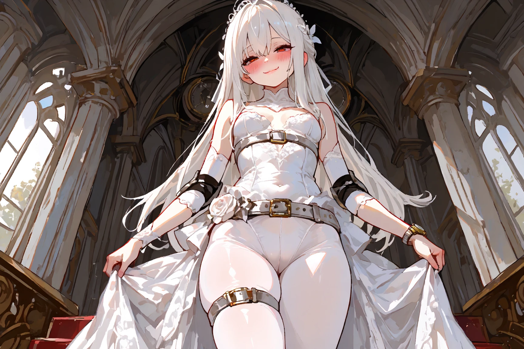 1girl, fox ears, fox tail, white hair, green eyes, medium breasts, wide hips, mature lady, sexy, SFW, long hair, maid, full body,