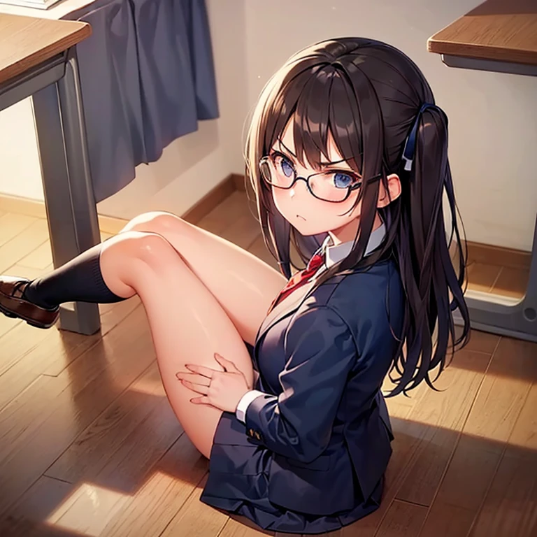 (NSFW:1.1), (Masterpiece, Best Quality, High Resolution, Realistic Photos, Realistic Skin, Detailed Skin: 1.1), Full Body, 1 Japan Girl, (Small Breasts: 1.5), Short Twintails, Glasses, (Summer School Uniform, White Y-Shirt: 1.1), (Dark Blue Skirt, Pleated Skirt: 1.1), (White Ribbed Panties: 1.5) , (fully exposed panties: 1.5), dark blue socks, black loafers, (M-legged: 1.5), (arms behind back: 1.5)