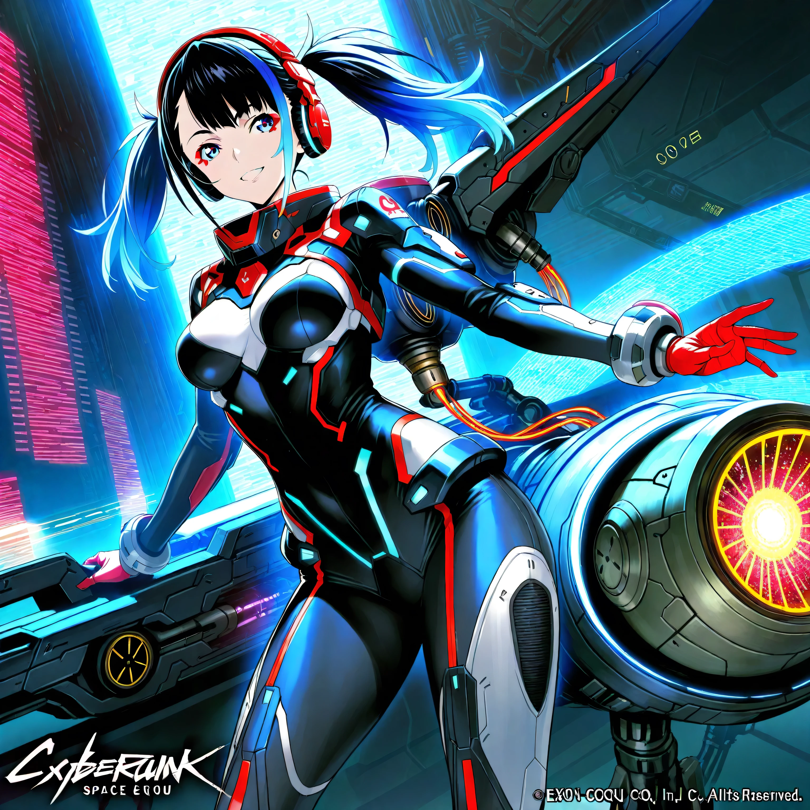 （（（​masterpiece、Top image quality、top-quality、highly detailed unity 8ｋwall-paper）））、（（Illustration of one girl））、（pilot）、（（（blue silver short hair）））、Red eyes、（（Tall））、（（（Muscle Girl、Muscular and strong body、abdominals、muscular and thick arms、muscular and thick legs、stocky build、muscular legs、broad shoulders））））、（（（白いpilotスーツ）））、（（manspreading、Sitting in the cockpit））、（（space fighter cockpit、The Universe on the Monitor、Earth seen from space））