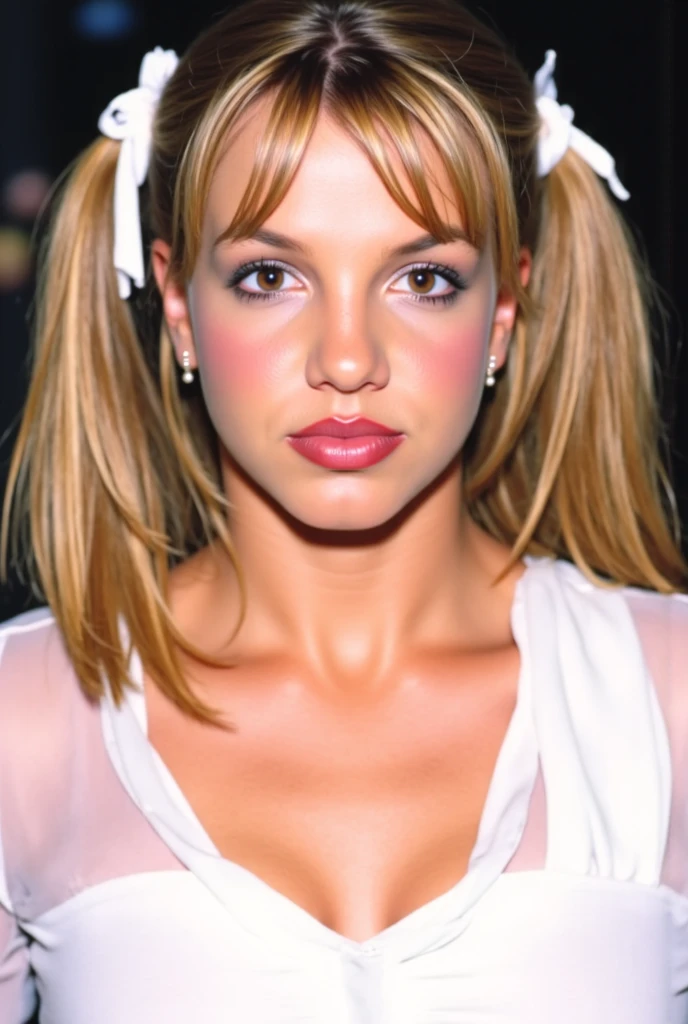 aged 21 years, Millie Gibson as Ruby Sunday, blonde, shoulder length hair, small pigtails, bangs, pale with freckled complexion, very slim figure, huge breasts, extremely large cleavage, extremely aroused nipples, wearing extremely thin, bright white, towel, towel wrapped around body, close up, entire person image, full body shot, realistic image, life like image, posing sexily in front doorway,