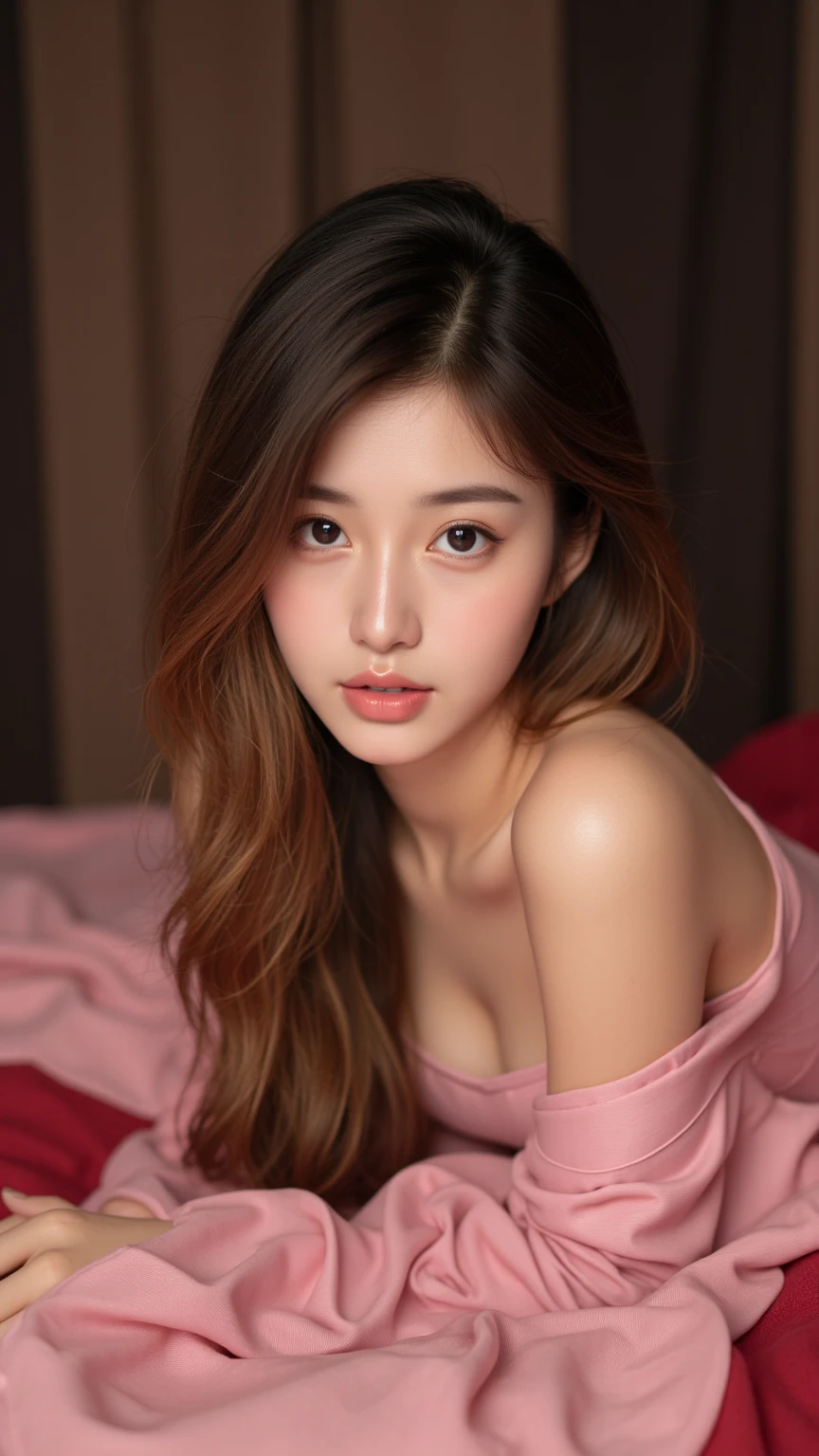 15 year old korean girl sleeping,beautiful detailed hair,((closed eyes when sleeping)0,beautiful detailed lips,extremely detailed face and skin,long eyelashes,detailed hair,pink silk nightgown,pink bedroom interior,luxury pink bedroom,pink floral bedsheets,pink silk curtains,pink crystal chandelier,warm ambient lighting,cinematic lighting,photorealistic,masterpiece,best quality,8k,ultra-detailed,vivid colors,soft focus,intricate details, beautiful face, realistic face, realistic skin, realistic smile, beautiful bright soft thighs, slender girl, realistic atmosphere, every thing is realistic, cutest smile, realistic body, realistic body language, mouth watering beauty, ((sleeping on bed)), upper body shot, cute face, stylish look, stylish angles, tempting eyes, realistic hands, realistic arms, realistic hand fingers, realistic legs, ((laydown on bed)),Side position, arms out (The Yearner),