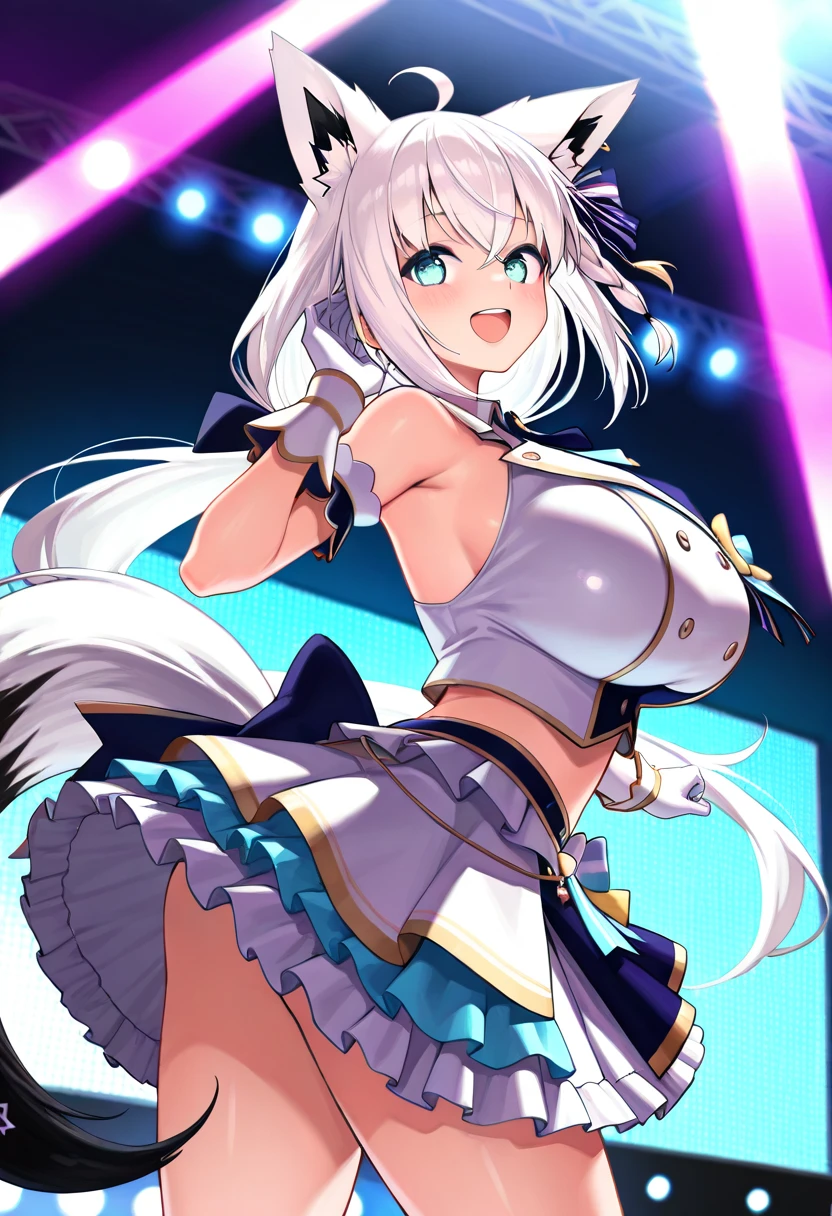 spread legs,topless,Kneeling,(excessive cum:1.5),(Bukkake:1.5),Confused eyes、orgasm face,Covered in semen、(cum on body:1.5) 、belly button、(vagina:1.5)、(Idol Stage:1.5)、(Dildo 1.5)