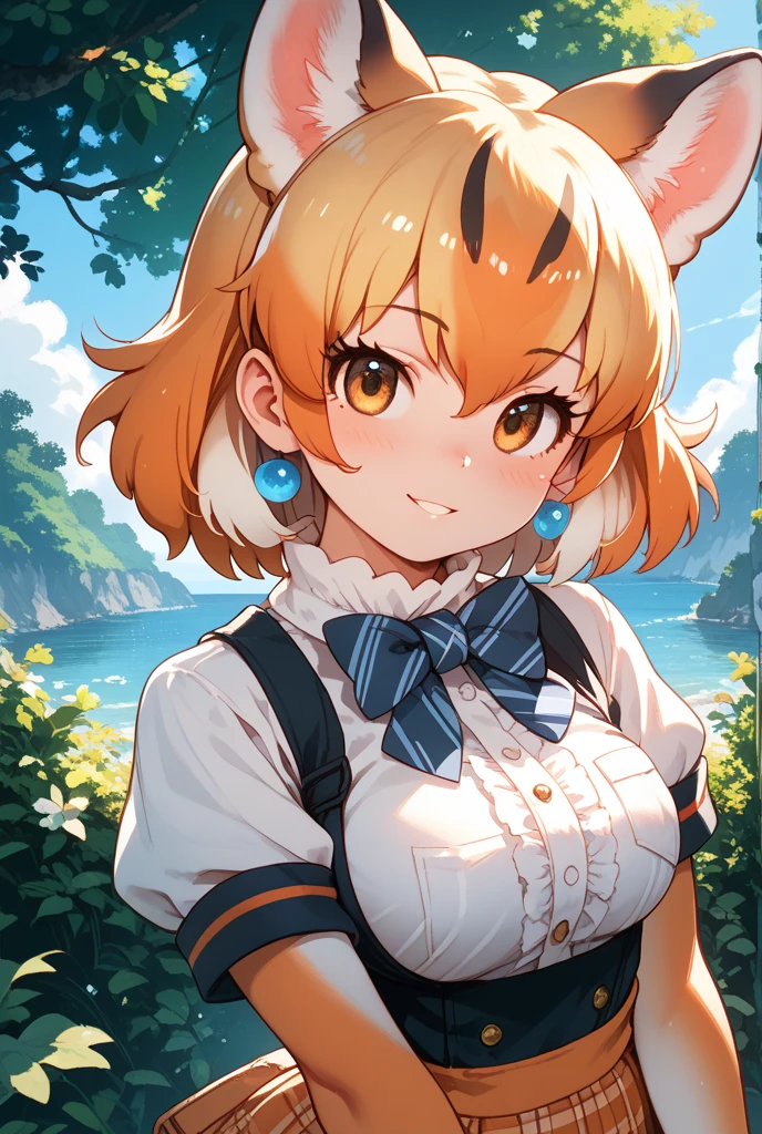 (Best Quality,4k,hight resolution,Masterpiece:1.2),detailed fox ears, multicolored flowers, field with beautiful trees, max detail, village, at home, Beautiful cloud, shy smile.very huge breast, tall, mature female