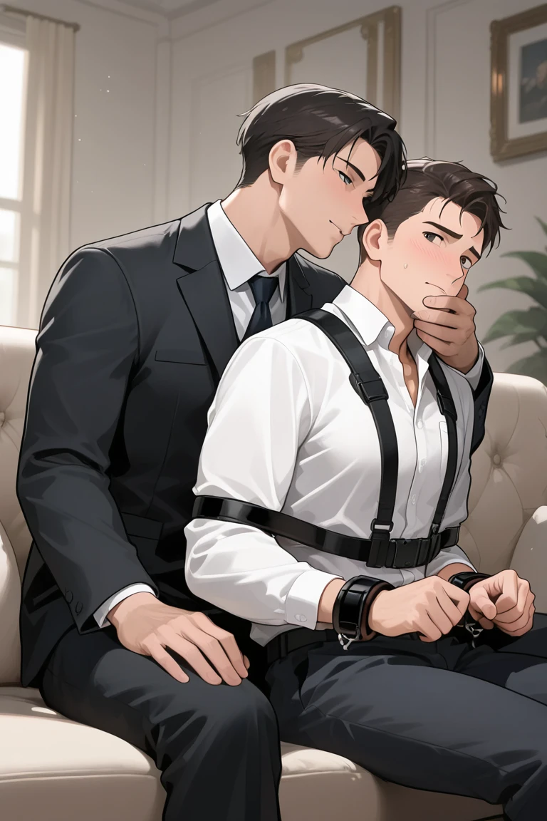 High quality two men in love 20years old,a daddy,tight black shiny suit sit down,k hd,in the office,muscle, gay ,black hair,asia face,masculine,strong man,the boss is,handsome,sex,leather gloves,lecherous dad,look straight ahead,Dad is erection