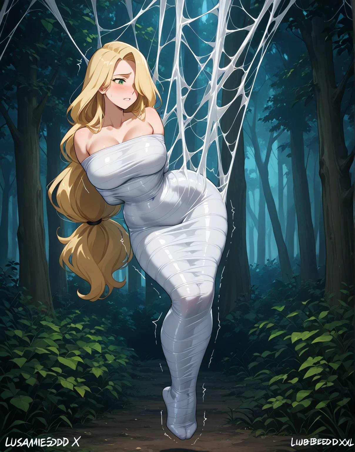 a girl completely entangled in the spider's web