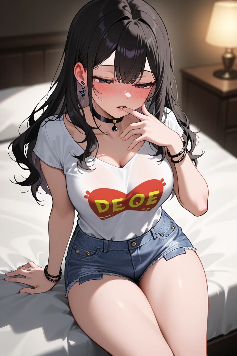 (child),highest quality,Beautiful face in every detail,cute,Dark brown eyes,(背の低いcute女の子,Small young student,Young delicate girl),(masterpiece,Top quality),Black Hair,Sleepy expression,Short sleeve,jeans