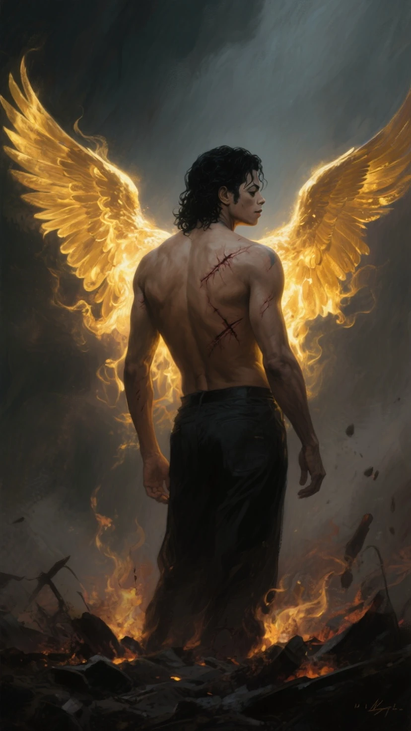 (work of art, best qualityer, hires, high resolution:1.2), extremely detaild, realisitic, 8 k wallpaper, WLOP, hyper-realisitic art, angel falling into hell, 6 wings on his back, plume,(Nephilim Fallen Angels) perfect anatomy in the style of Elson Peter, Diego Dyer, Peter mohrbacher, Carol behind.