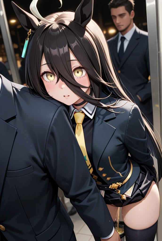black-hair,bainded-hair,Braided Hair、long-hair,red-eyes,big-breast,business-suit,black-business-suit,black-pantyhose,mini-skirt,23 years old,older sister、Ultra-high resolution、Ultra HD、