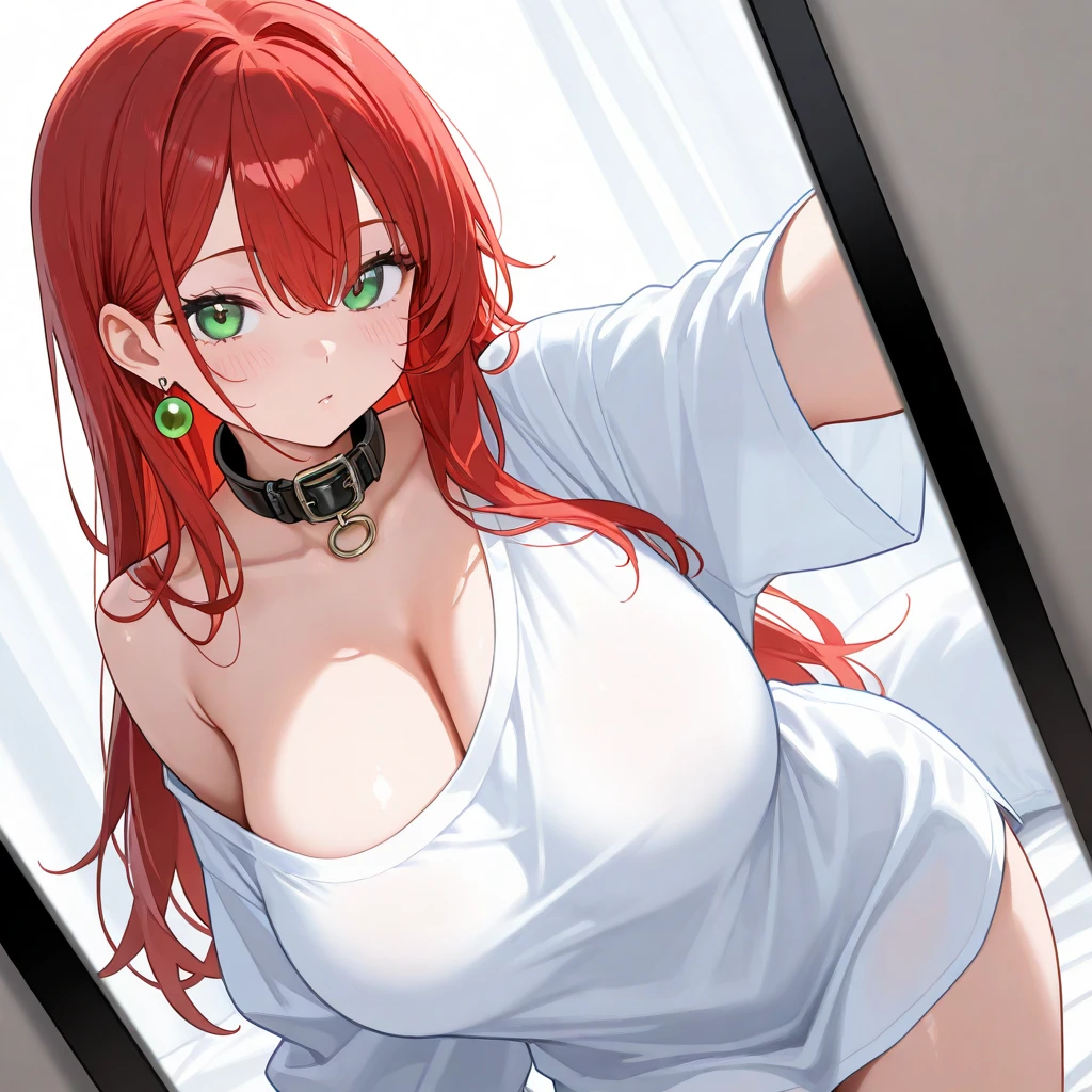 Hong Meiling, Red hair, green hat, blue eyes,1girls,huge breast, completely naked, ass,  1girl, long hair, uncensored, breasts,solo focus,Phone in hands,pov
