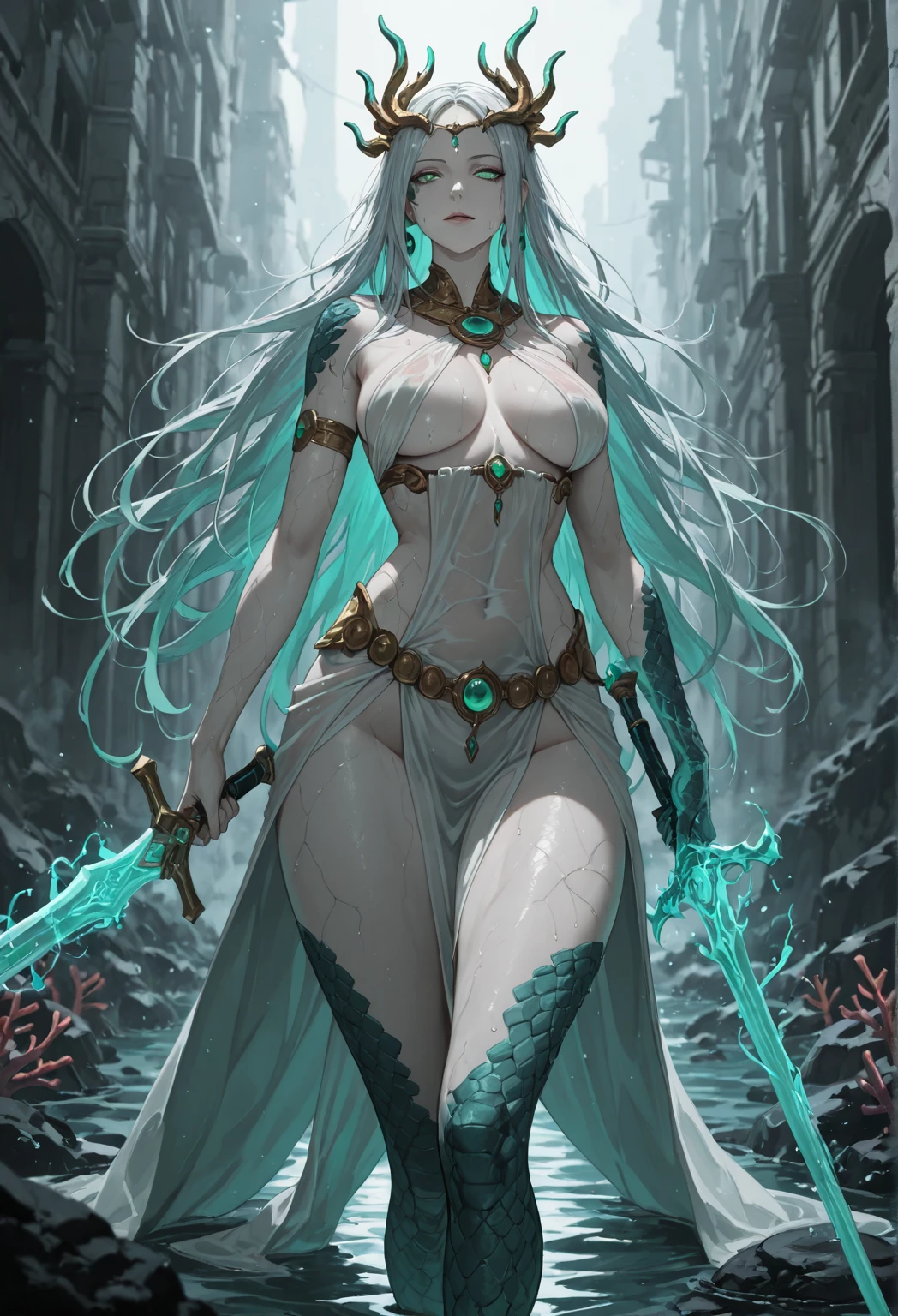 (((UHD))), (((masterpiece))), (((8k))), (((highres))), (((Surrealism))), (((cinematic lighting))), god rays, zoom layer, (((fullbody shot))), f/4.0, Canon, shiny skin,detailed skin,detailed face, detailed eyes, goddess of hope in a white dress holding a sword in front of a waterfall, fantasy artwork, epic fantasy art style hd, 4k fantasy art, beautiful fantasy art, epic fantasy digital art style, anime goddess, beautiful maiden, epic fantasy art style, fantasy art style, breathtaking fantasy art, beautiful fantasy maiden, fantasy art behance