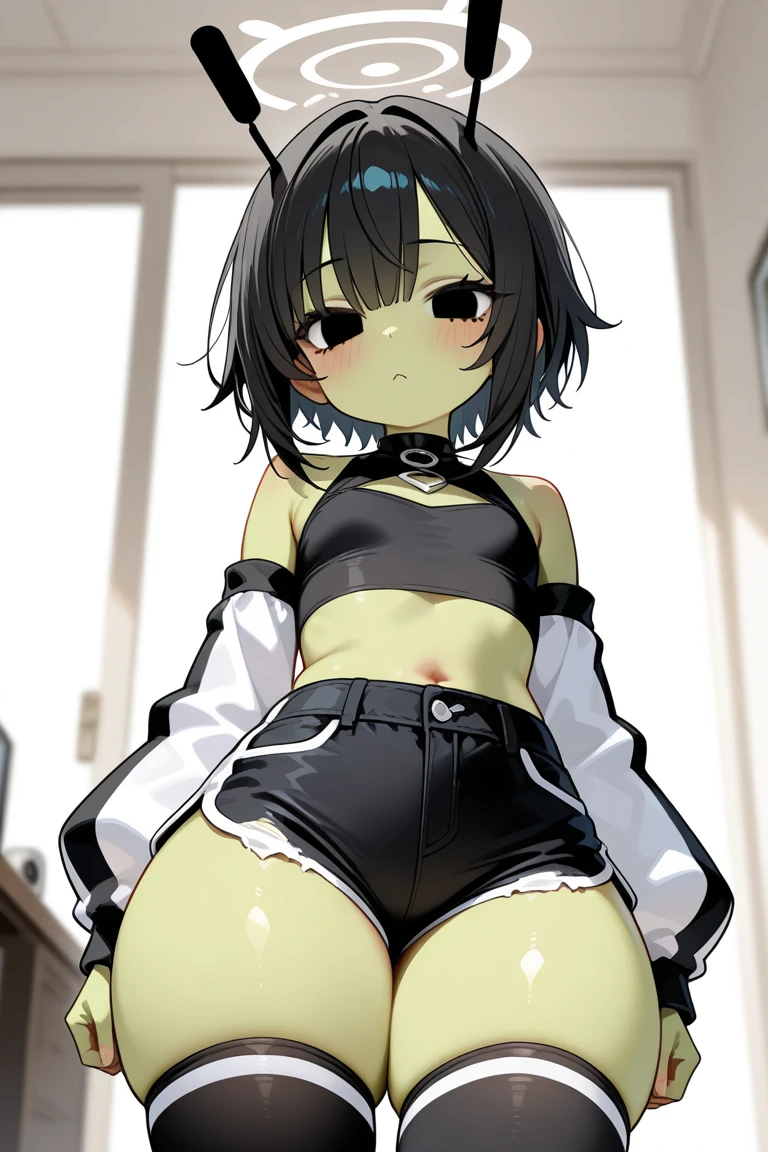 (masterpiece, highest quality, best quality, official art, beautiful and aesthetic: 1.2), (1girl), extremely detailed, (fractal art: 1.3), colorful, highest detailed, perfect face, full body, HDR, ), vivid visual effects, (dynamic stripes, luminous traces: 1.2), long black hair, tomoko, breast focus, tiny breasts, small breasts, bare breasts, naked, nude, boob window, sexy, slim figure, Detailed green eyes, Detailed face, Detailed eyes, tomoko kuroki, watamote,