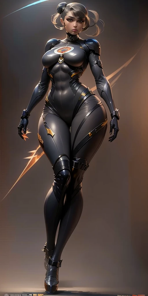 Sexy, master part, melhor qualidade, ultra-detalhado, corpo inteiro: 1.2, (((sfw garota preta sexy, Seios grandes, pele negra, corpo esbelto))), sci-fi armadura cortada, full body dynamic action pose, corpo esbelto, sorriso claro, corpo inteiro, multicolorido, encaracolado, Crespo, cabelos modernos, modern accessories, Fundo em tom pastel, Colorido e simples, duas pernas