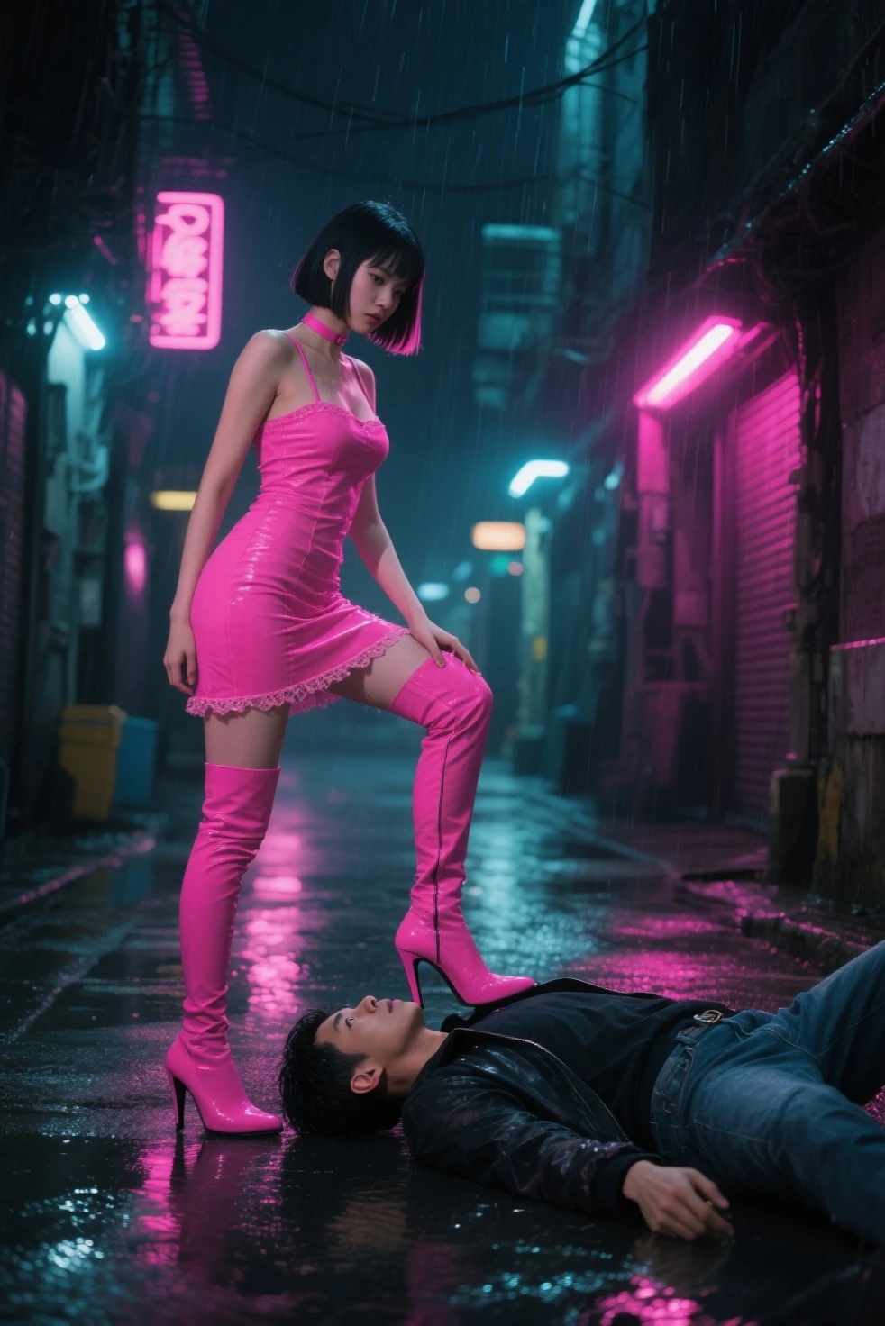 (The 8k quality, Ultra-high resolution quality, Ultra high definition, Photorealistic, Best Quality):1.5, (master piece):1.4, (camera angle from oblique below):1.2, (inside the abandoned Gundam Spaceship bridge, depiction of hard intercourse, mmf threesome, double penetration):1.2, (nsfw, 2 naked tall black men, intercourse with 2 tall naked black men, threesome, double penetration, 1 Haman Karn, hetero, doggystyle sex, (Haman Karn's breasts grabbed violently from behind by 1 tall naked black man with standing on the knees, cowgirlposition, woman on top, vaginal, extreme super thick penis):2.0, leaking out super large amount of peeing):3.5, ((beautifully shaped Haman Karn, short hair, pink hair, blue eyes, tight dark uniform, belt, dark pantyhose, dark footwear, boots, small breasts):1.5, extremely screaming, extremely exhausted expression, feeling super cumming orgasm face, super cumm orgasm eyes, flushd cheeks, medium build, medium hight, striding on huge black man's crotch with bending backward, extreme sweaty skin all over):3.5,