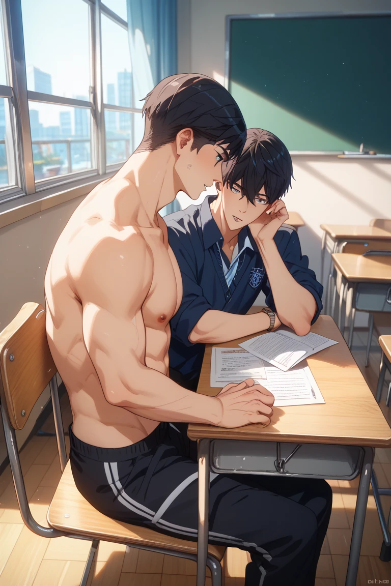 Gay teen anime boys having sex in the classroom