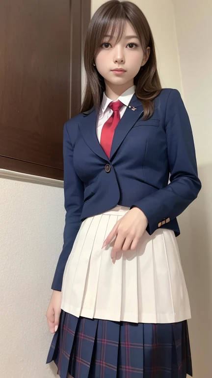 21yo,seifuku cosplay,seifuku cosplayer,arm behind,front body, front face, very short hair,looking at viewer,smile,slender body,standing ,(8k, RAW photo, best quality, masterpiece:1.2), (realistic, photo-realistic:1.37), ultra-detailed,(detailed beautiful girl:1.4),1 girl, full body shot, <lora:GoodHands-beta2:0.3>, <lora:seifuku cosplay_v2:0.7> <lora:LORAChineseDoll_chinesedolllikeness1:0.6>