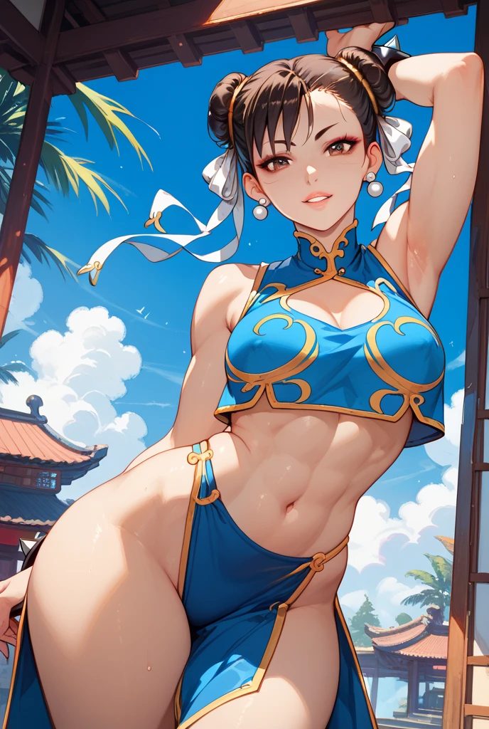 Masterpiece, best quality, (extremely detailed CG Unity 8k wallpaper) (top-quality), (best illustrations), (best shade)
Introducing Chun-Li, the legendary martial artist, as she reclines on the sun-kissed beach in a perfect pose. Her aligned eyes gaze seductively at the viewer, framed by her thick, alluring lashes. The fine lines of her detailed face, highlighted by the golden sun, accentuate her elegant features.
Her iconic red bikini clings to her fabulous figure, showcasing her curvaceous big ass and shapely thighs. Chun-Li'