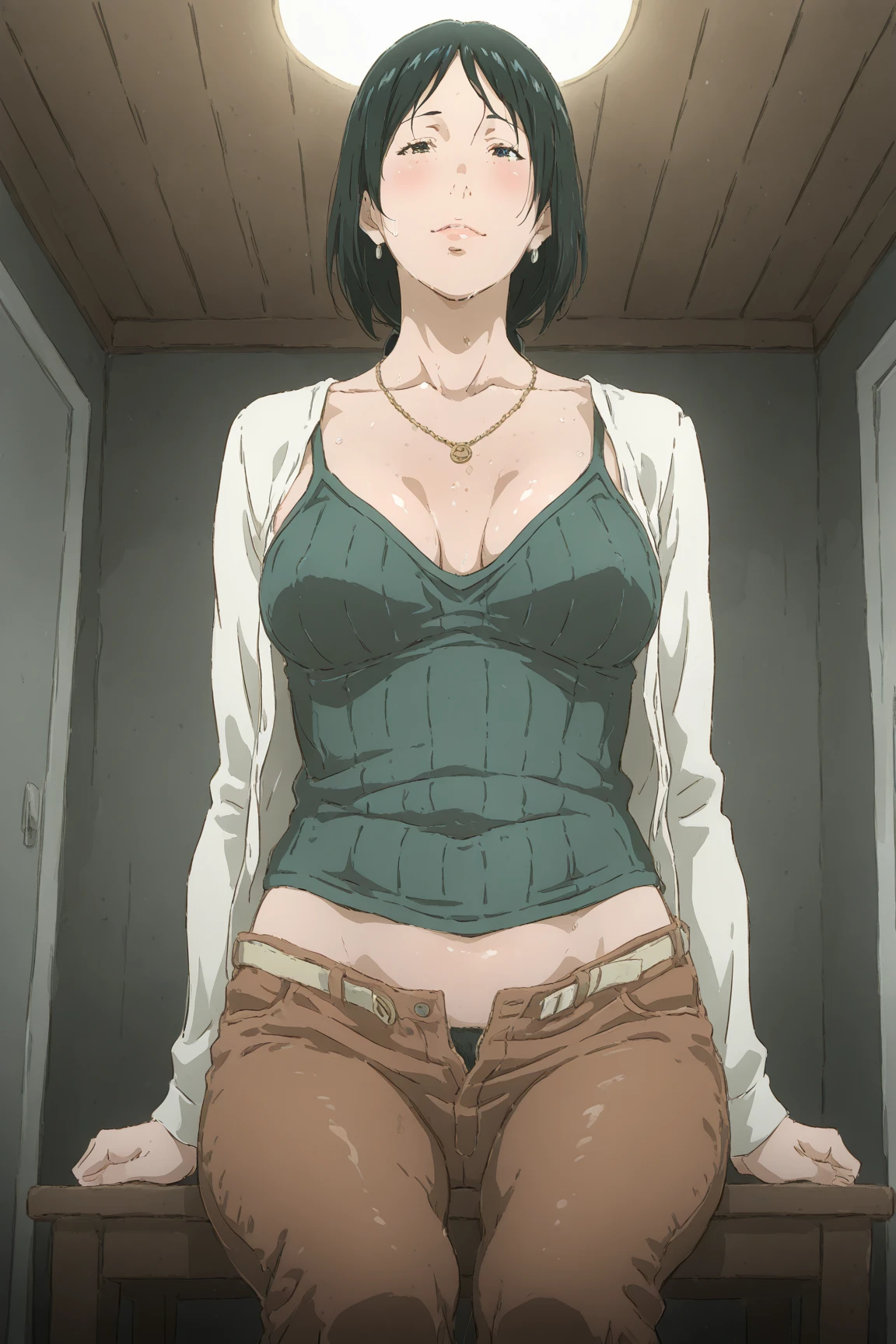 { masterpiece : best quality : high resolution : unity 8k wallpaper : illustration } { nsfw : hentai } { Background = inside dark cabin : creepy vibe } { human puppet (Satsuki) : lolicon : short dark red single braided hair with short side hair : slender body : perfectly flat shape breast : naked : blank eyes : no expression : doll-like expression : motionless body : lying down on the bed becoming a sexdoll }