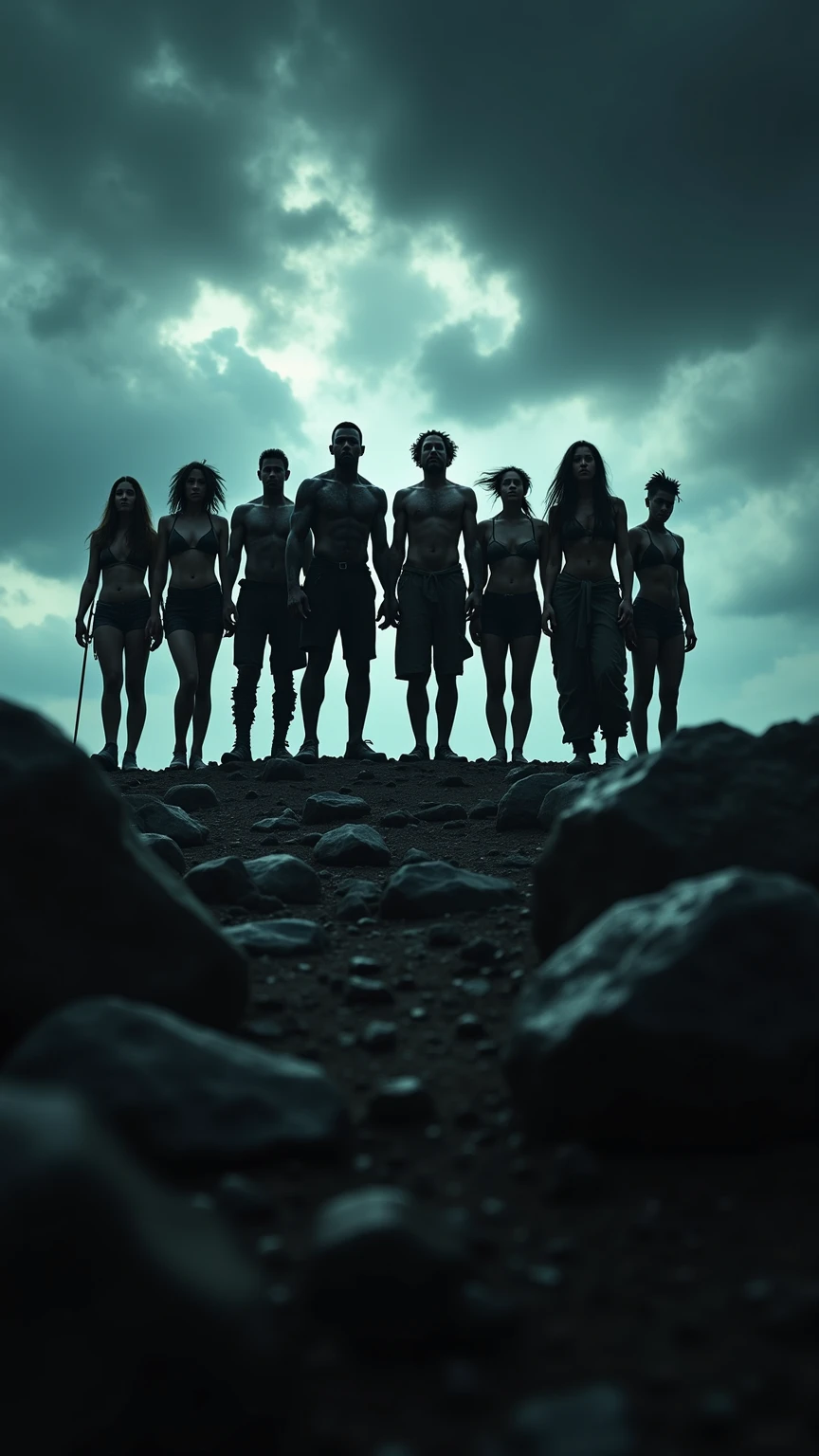 Four distinct men,The first man has a penis that resembles an octopus, with visible tentacles. The second man has a penis that looks like cheese. The third man has a skeletal looking penis.The fourth man has a penis that displays bright RGB lighting.