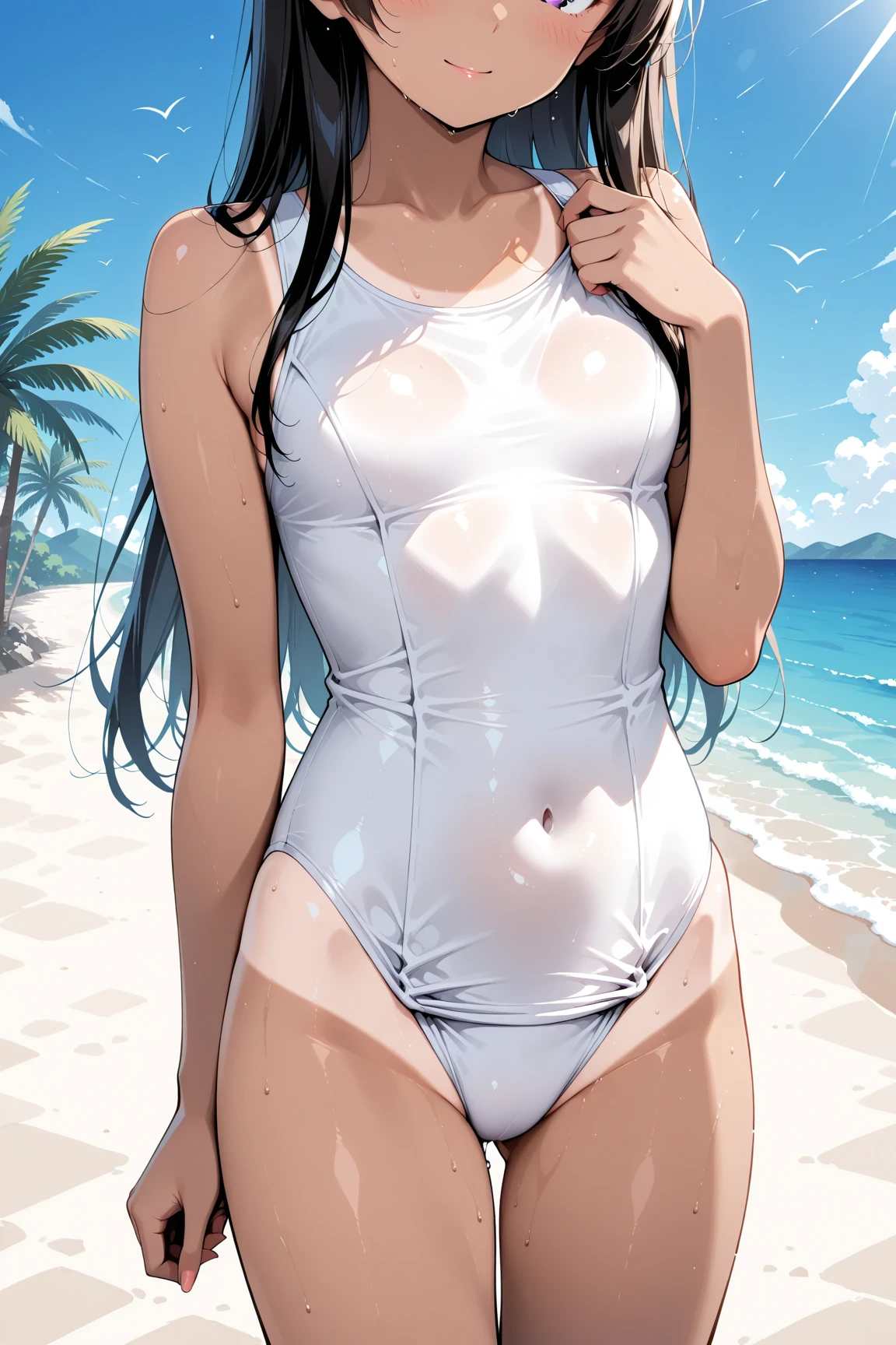 ((masterpiece)), (best quality), (detailed), (1 girl),<lora:12 16Dim Cosine:0.8>,<lora:clothesSeeThrough_v10:0.8>,see-through leotard,covered nipples,covered navel,bare shoulders,beach