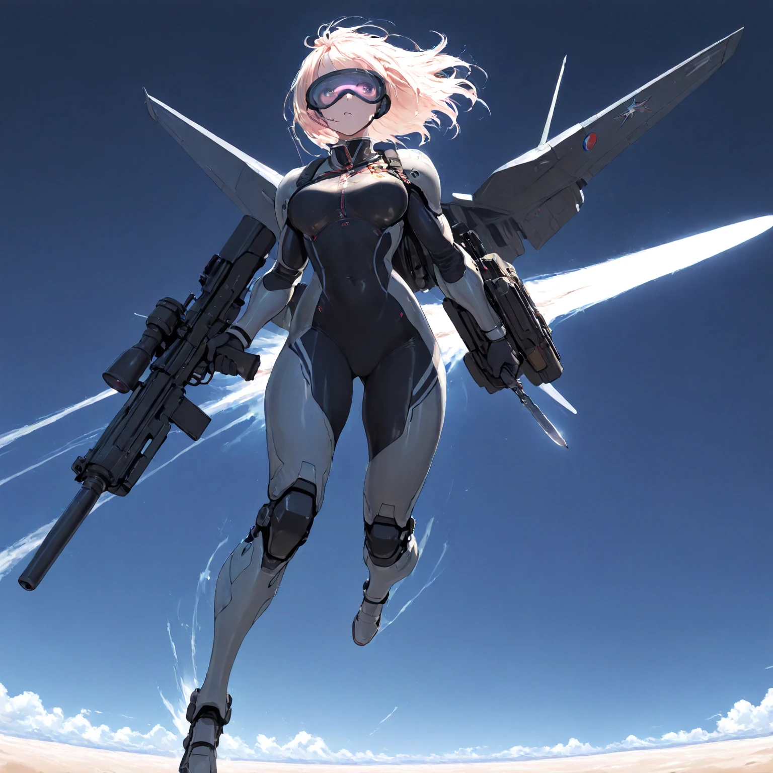 mecha,1girl,full body,<lora:mechanical_wings-000007:1>,mechanical_wings,thrusters,sky,cloudy sky,(masterpiece, best quality, high quality, highres, ultra-detailed),<lora:GoodHands-beta2:1>,