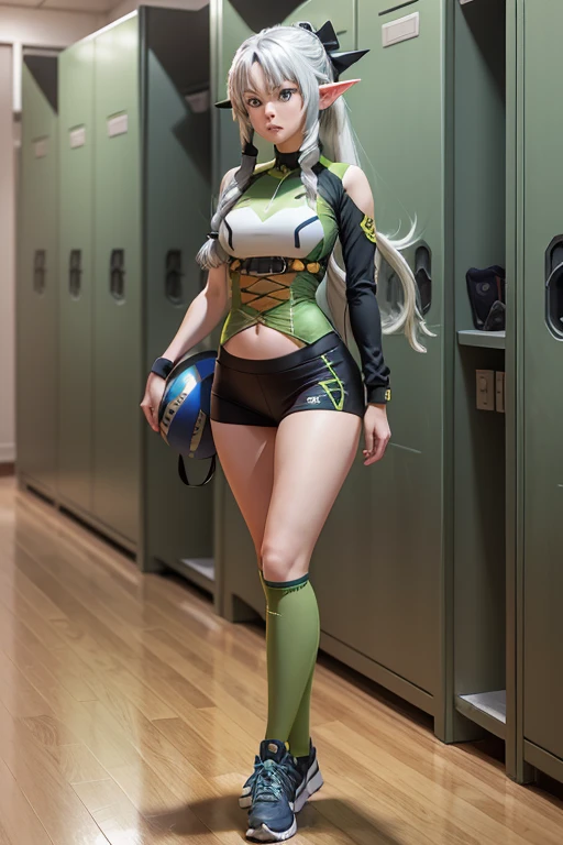 Rogue unsing leg sexy original suit style in full body in foot circle, fantasy, style green and yellow suit, ((red and white hair)), , ((Very detailed eyes and face)))), (((Very detailed face)))), beautiful detailed eyes, detailed face, city background, , 30-megapixel, 4k, Canon EOS 5D Mark IV DSLR, 85mm lens, sharp focus, intricately detailed, long exposure time, f/8, ISO 100, diffuse back lighting, award winning photograph, facing camera, looking into camera, monovisions, perfect contrast, High sharpness, facial symmetry, depth of field, ultra-detailed photography, raytraced, global illumination, (thick thighs:1.2)