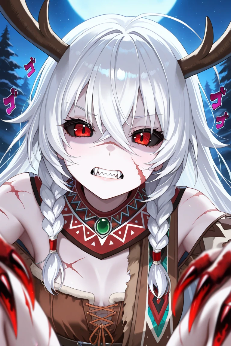 Highest quality, Super quality, 16K, Incredibly absurd, Very detailed, 2.5D, delicate and dynamic, Dark Forest, spooky night, Small faint lights and flying fireflies, night, lightning, bat, Poisonous spiders, , Small face, Extremely delicate facial expression, Delicate eye depiction, Upper body close-up, erotic,, sole beautiful sexy zombie lady, healthy shaped body, 22 years old lady, zombie, 170cm tall, big firm bouncing busts, 中国風zombie, 複雑な構造のzombieの衣装, Bloody Face, anger, fight, Thick tree branches entangle my whole body, Flame throwing from the mouth, Throwing flames at trees