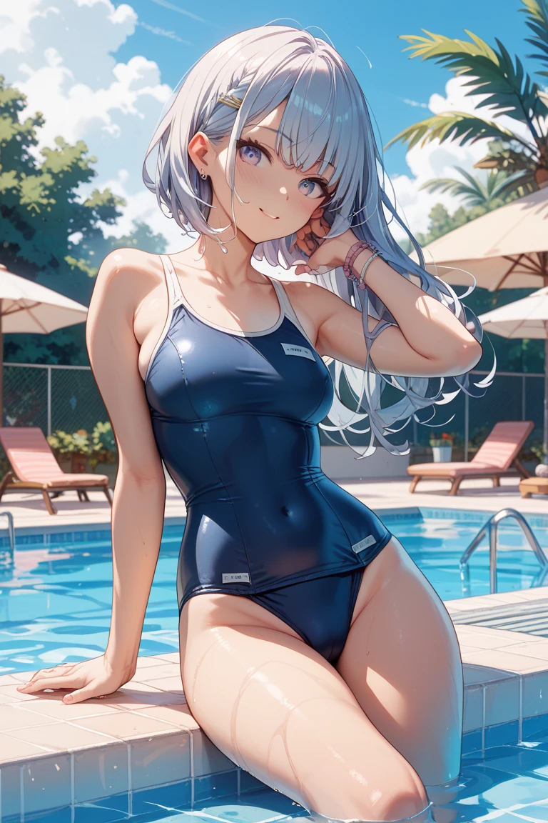 high quality、最high quality、Complete limbs、Ultra-high resolution、Full Finger、Slender beauty、All white school swimsuit