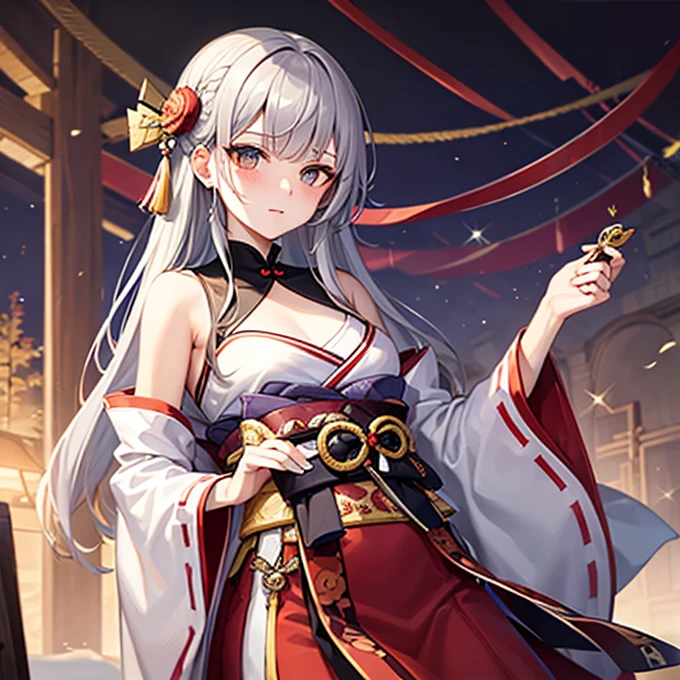 adult girl, long white hair, green eyes, hanfu, Open the chest, Smile, masterpiece, high quality
