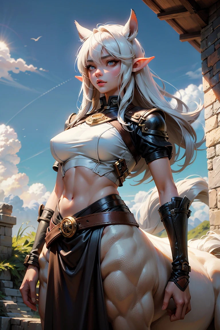 8k，High -level, absurd, masterpiece, best quality, primitive, very detailed CG, very detailed wallpaper, perfect lighting, Jitome, lips, makeup, desert, broken temple, wh_chi_armor,