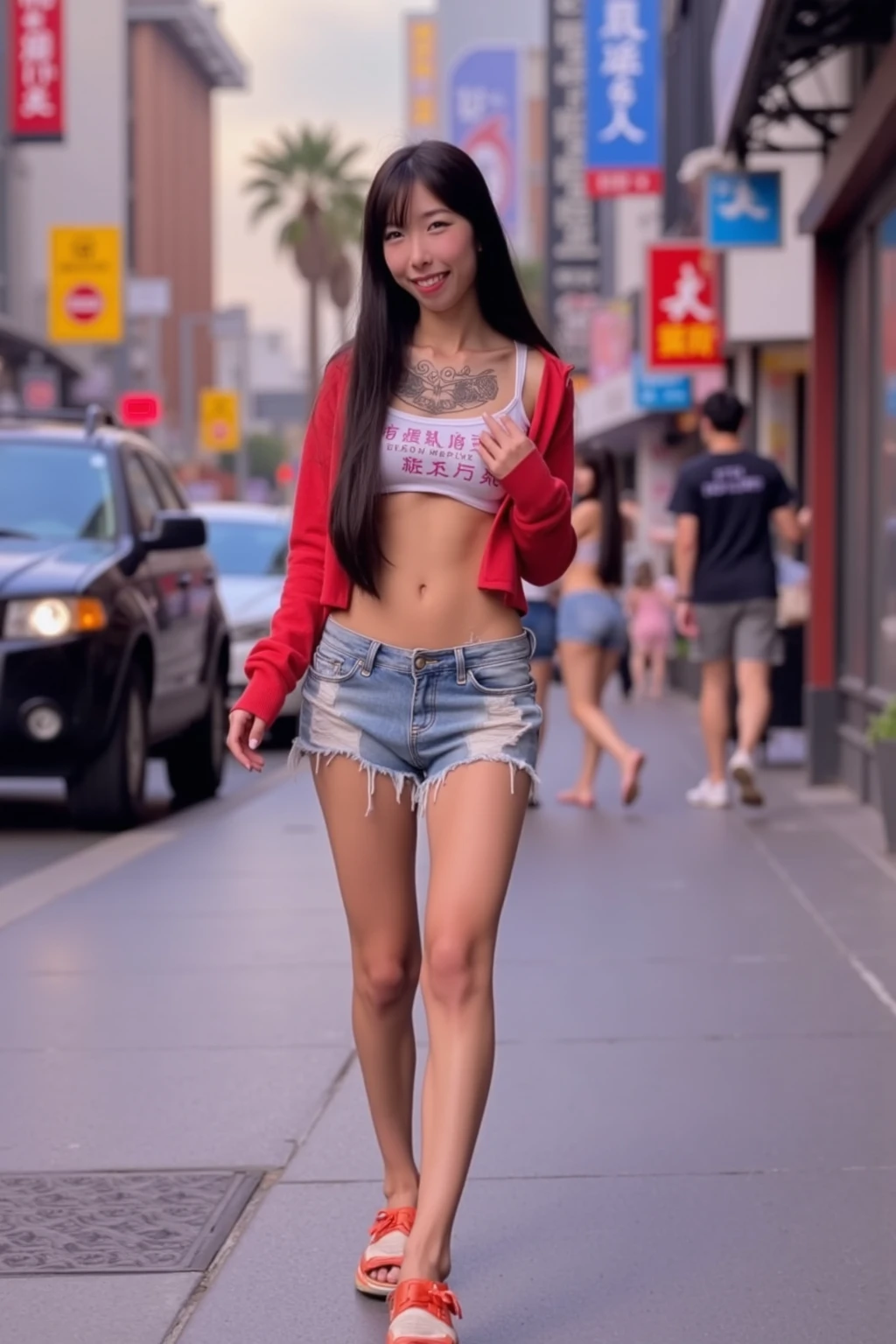 Big Breasts,nude、smile、night,,Markets in Thailand、Urban neon streets、,,8-year-old、、Girl,cute、Wide leg pose,Spread your legs、Bold pose collection、