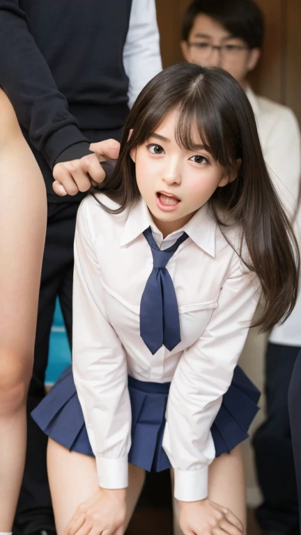 Highest quality、Japanese、Pleasant face、Dark Skin、Primary school students、One leg of pants missing、Panties twisted around thighs、gang rape、Surrounded by men、Have sex、Inserting the penis into the vagina、Suck the penis、Covered in semen、Baby Face、Small breasts、Sweaty、naked