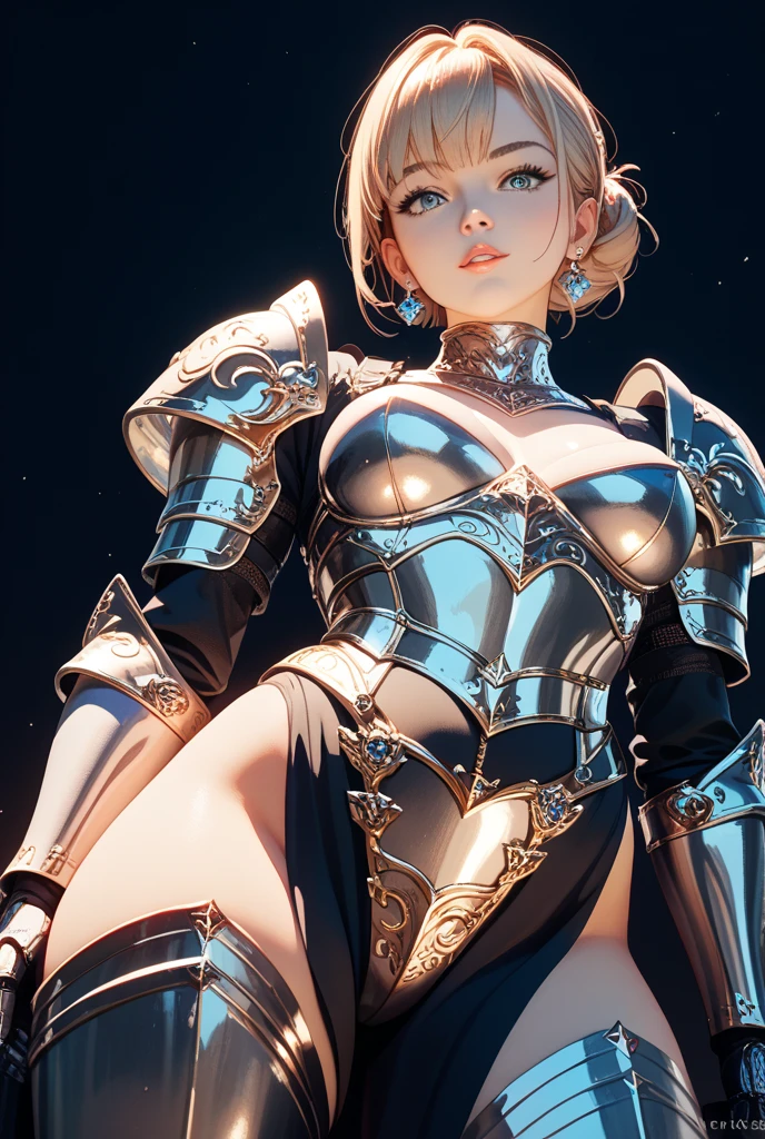 masterpiece,best quality,1girl,(MoonCrux,PugilismForm),wide hips,light frown,standing,thin gap,simple background,cowboy shot,