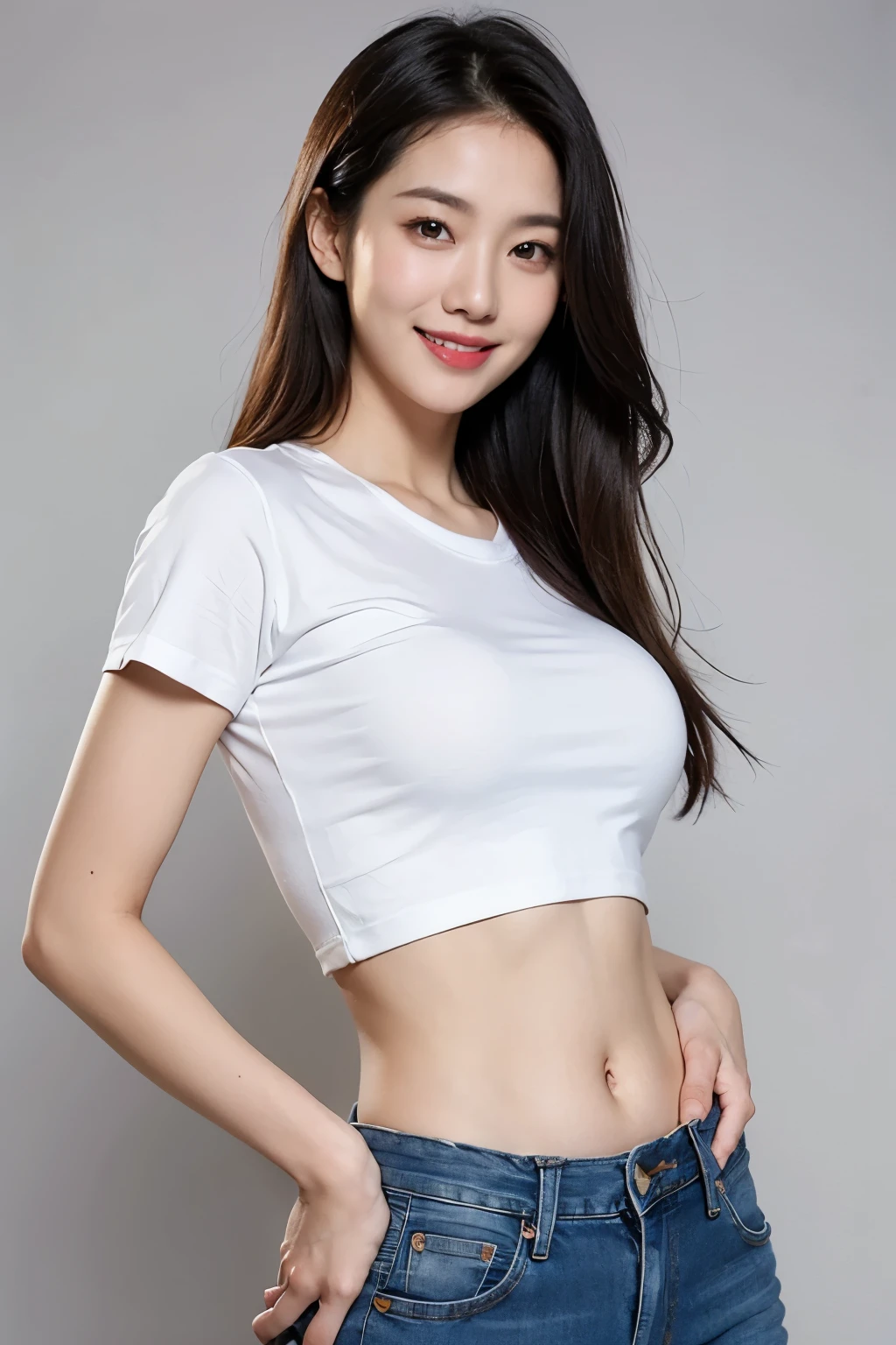 (Russian:1.6), Beautiful, amazing, 22, deafening, masterpiece,a high resolution, (realistic:0.5), girl in a red miniskirt with white stockings and a short white and red blouse, big hips, , perfect anatomy, beautiful pose, cute face